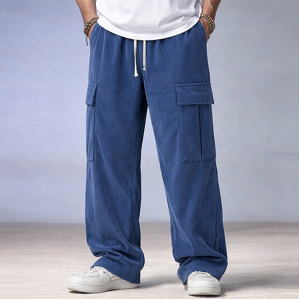 Homme Pantalons Pantalon en velours côtelé Pantalons Amples Pantalon décontracté Taille Élastique Jambe Droite Couleur Unie Confort Évacuation de l'Humidité Longueur complète Occasionnel Quotidien de 2026 ? $25.99 –P1