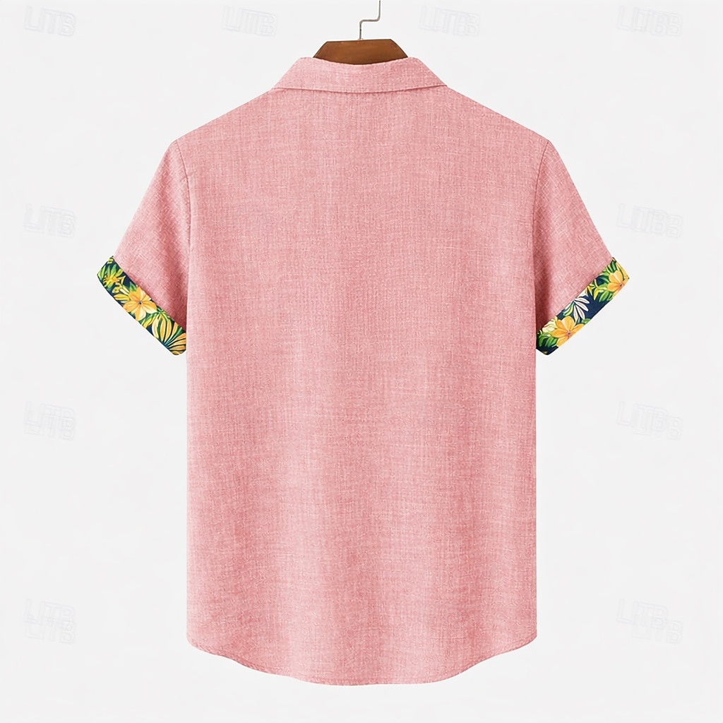 Voor heren Linnen overhemd Zomer overhemd Strand Kleding Overhemd met knopen Slippers Strand Vakantie blauw Blozend Roze Groen Khaki Korte mouw Strijkijzer Zomer Lente Kleding Kleurenblok 2026 - $26.99 –P6