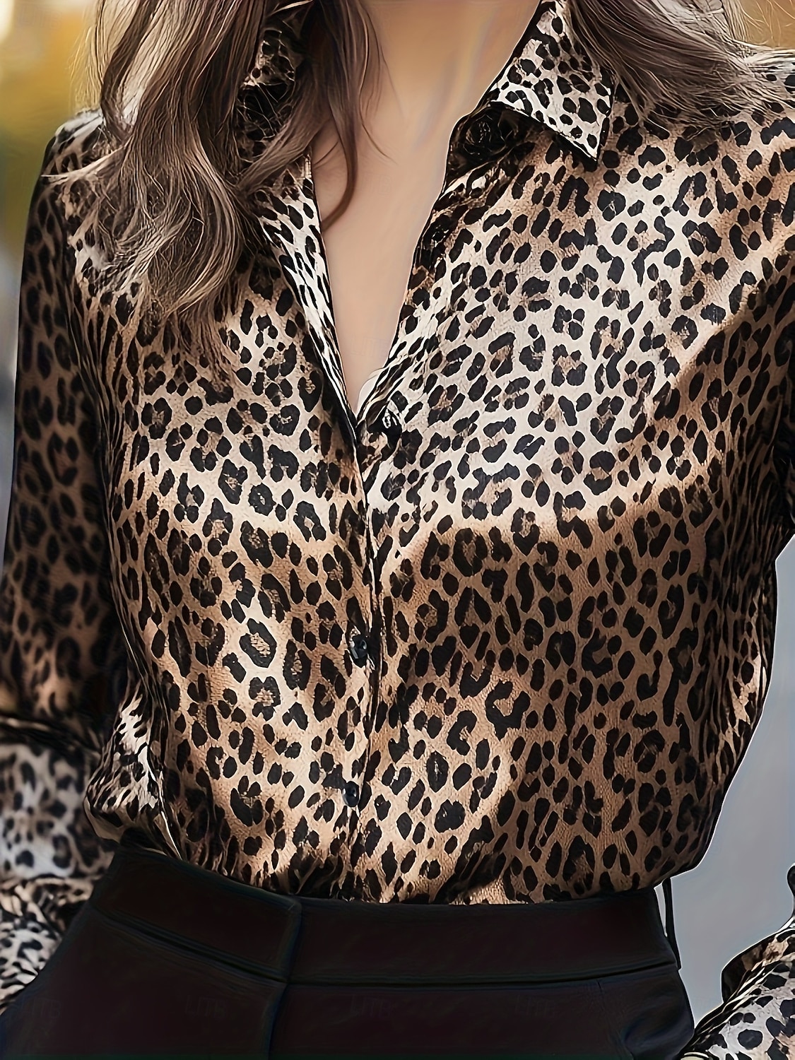 Women's Blouse Buttons Print Leopard Stylish Casual Long Sleeve Shirt Collar Regular Tops Daily Blue Silver Yellow Brown Spring Fall 2026 - $32.99 –P3