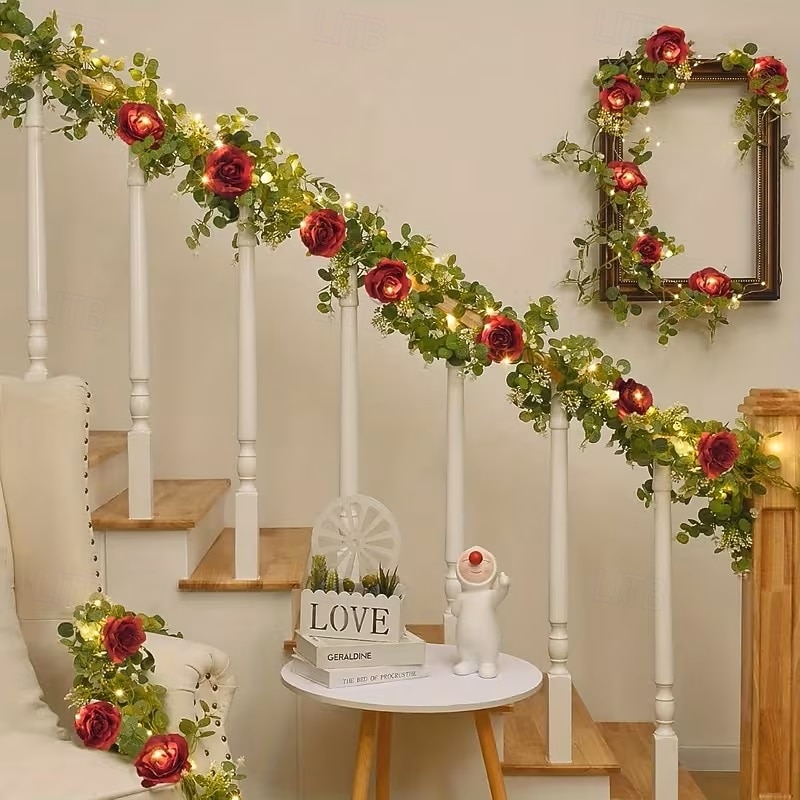 Mesterséges Rózsa Hajlék Füzér Fények 2m 20LED Akkumulátoros 8 Szimulált Virággal és Zöld Növényekkel Esküvőkön Születésnapokon Otthon Hálószobában Erkélyen és Kertben Dekorációhoz 2026 - $35.99 –P11