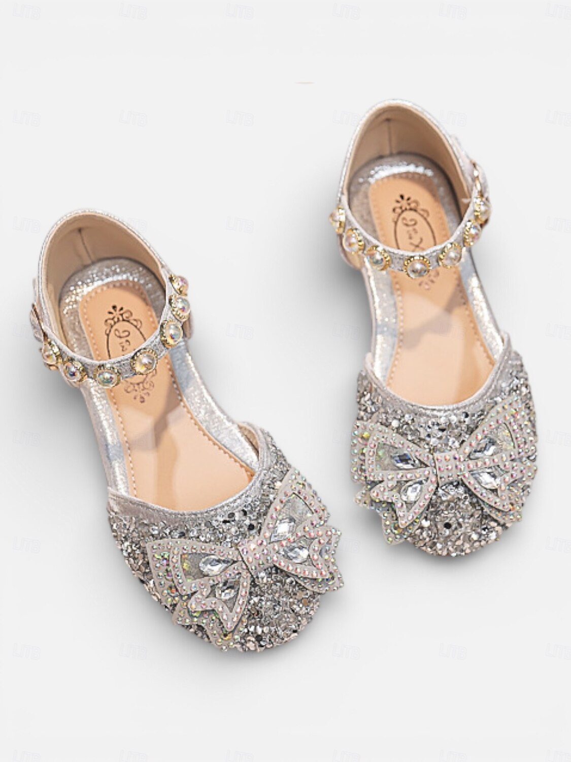 scarpe eleganti Mary Jane con strass scintillanti per bambini, dettaglio fiocco di cristalli, tomaia in tessuto glitterato e cinturino regolabile alla caviglia, elegante stile principessa per bambine, del 2026 a $24.99 –P2