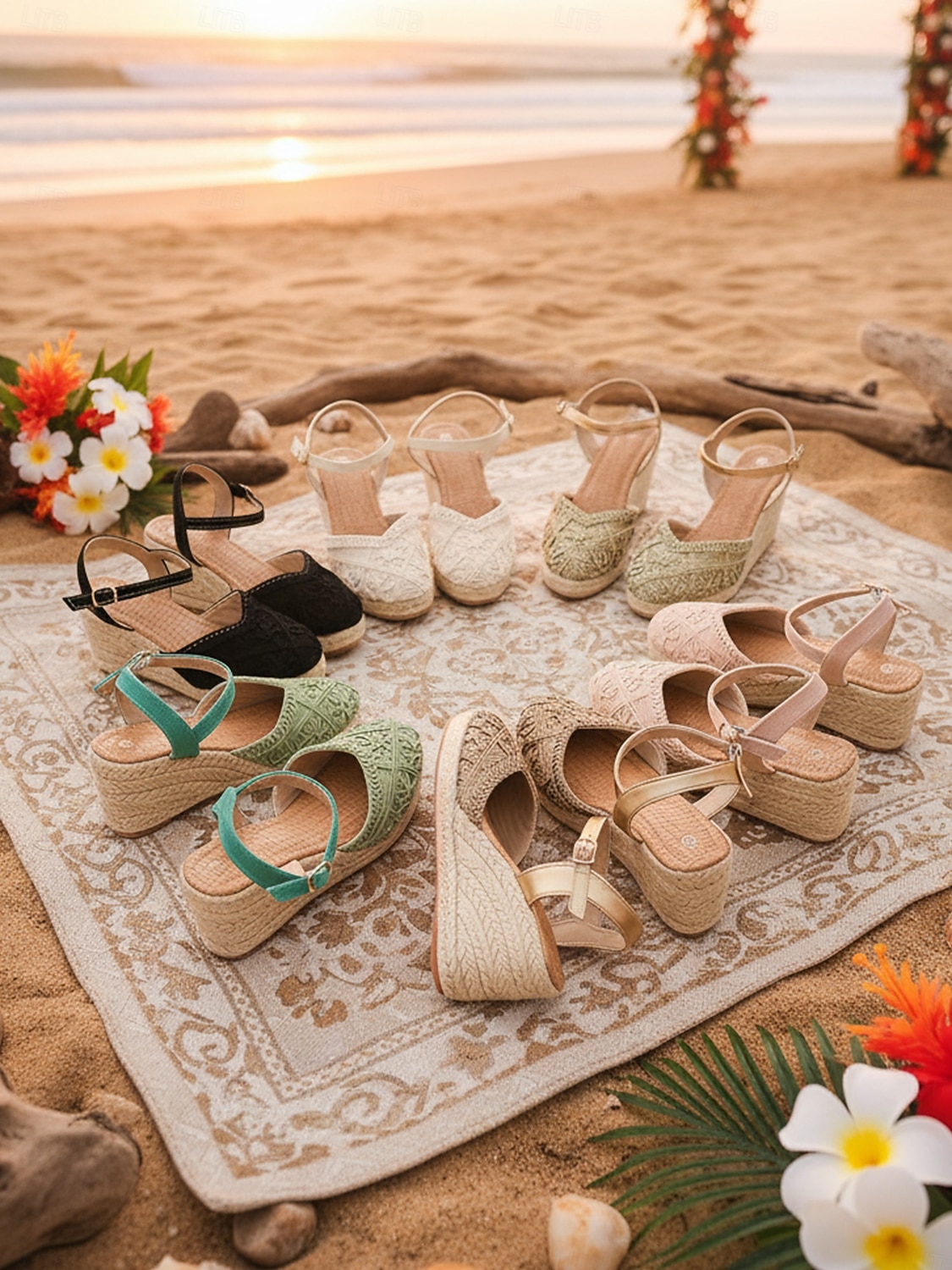 Espadrilles compensées blanches en dentelle pour femmes - élégantes sandales à plateforme crochetées à bout fermé et bride cheville, chaussures confortables pour les vacances d'été à la plage. de 2026 ? $32.99 –P1