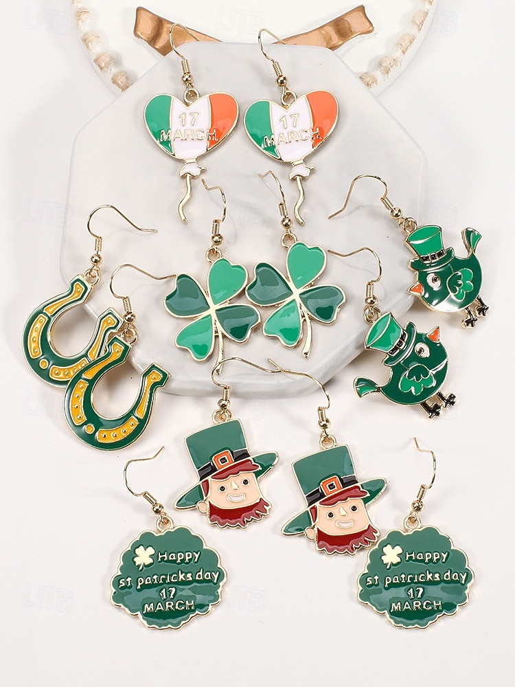 Damörhängen i legering med hängen till fest, St. Patrick's Day-motiv, flermönster med shamrock och pyssling, roliga festliga irländska smycken för högtidsfester, parader och festkläder 2026 - $7.99 –P5