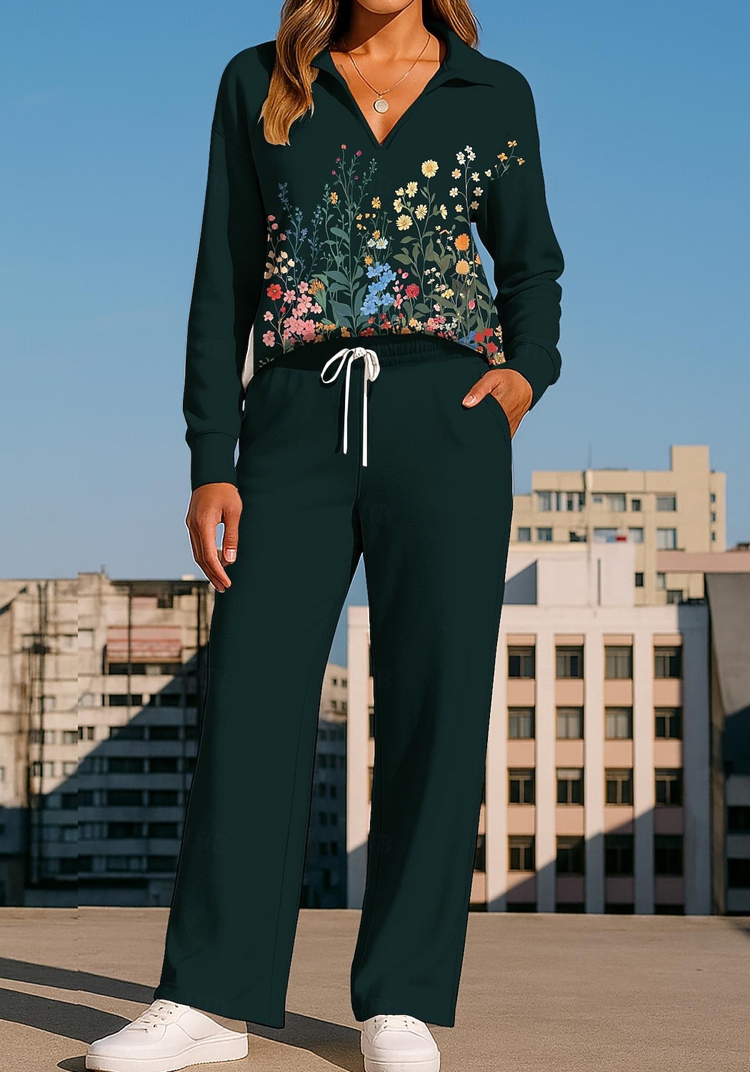 Women's Sweatshirt Tracksuit Sweatpants Drawstring Pocket Floral Print Jacket and Sweatpants Athletic Clothing Set Loungewear Summer Spring Fall Winter Navy Black Gym Workout Casual Workout Thermal 2026 - $44.99 –P8