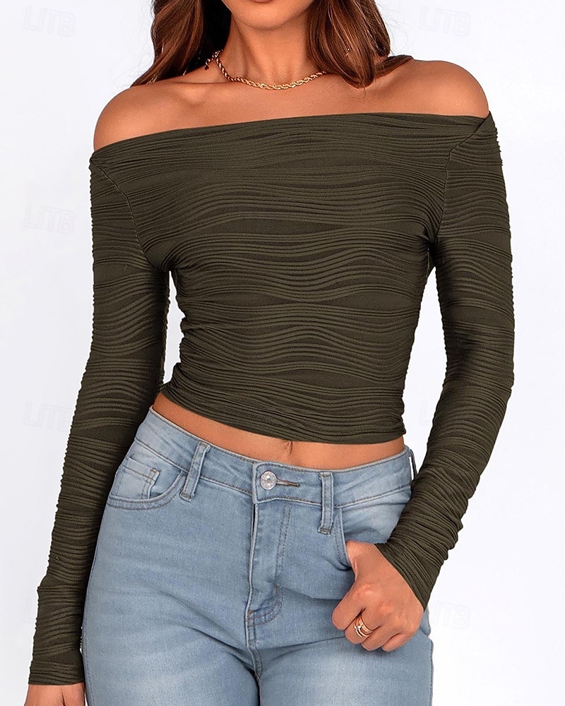 Damskie Podkoszulek Koszulka Jednokolorowe Elegancja Moda Elegancki Długi rękaw Z odsłoniętymi ramionami Zwykłe topy Codzienny Wyjściowe Weekend Czarny Biały Rumiany róż Zieleń wojskowa Czerwony 2026 - $24.99 –P9