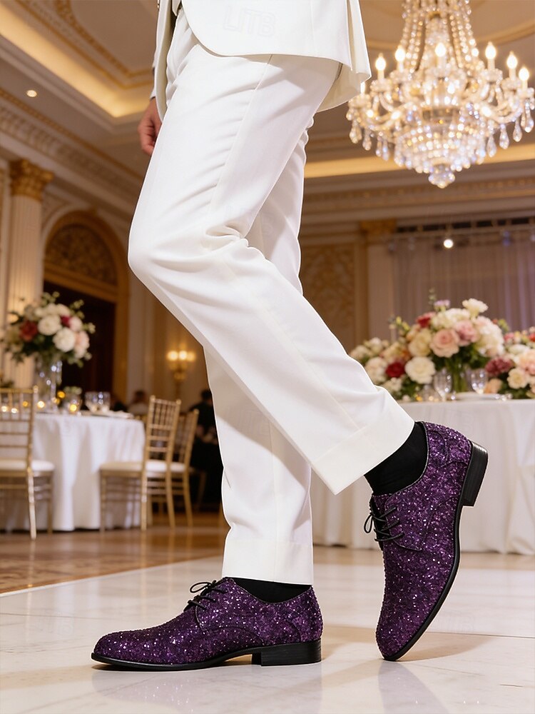 Chaussures habillées pour hommes en similicuir violet – un motif unique pour les mariages et les réceptions élégantes de 2026 ? $42.99 –P1