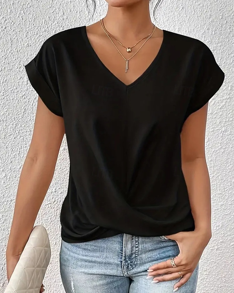 Γυναικεία Μπλουζάκι Συμπαγές Χρώμα Κλασσικό Καθημερινό Κοντομάνικο Λαιμόκοψη V Κανονικά μπλουζάκια Καθημερινά Εξόδου Σαββατοκύριακο Μαύρο Λευκό Ανθισμένο Ροζ Κρασί Βαθυγάλαζο Καλοκαίρι Άνοιξη 2026 - $11.49 –P7
