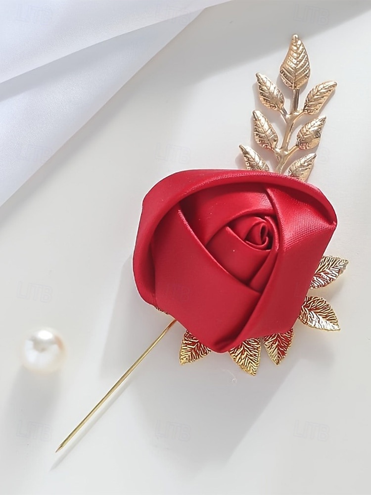 Pin de solapa de rosa de poliéster para hombre, varios colores, elegante accesorio para bodas y fiestas con detalles de perlas. 2026 - $7.99 –P5