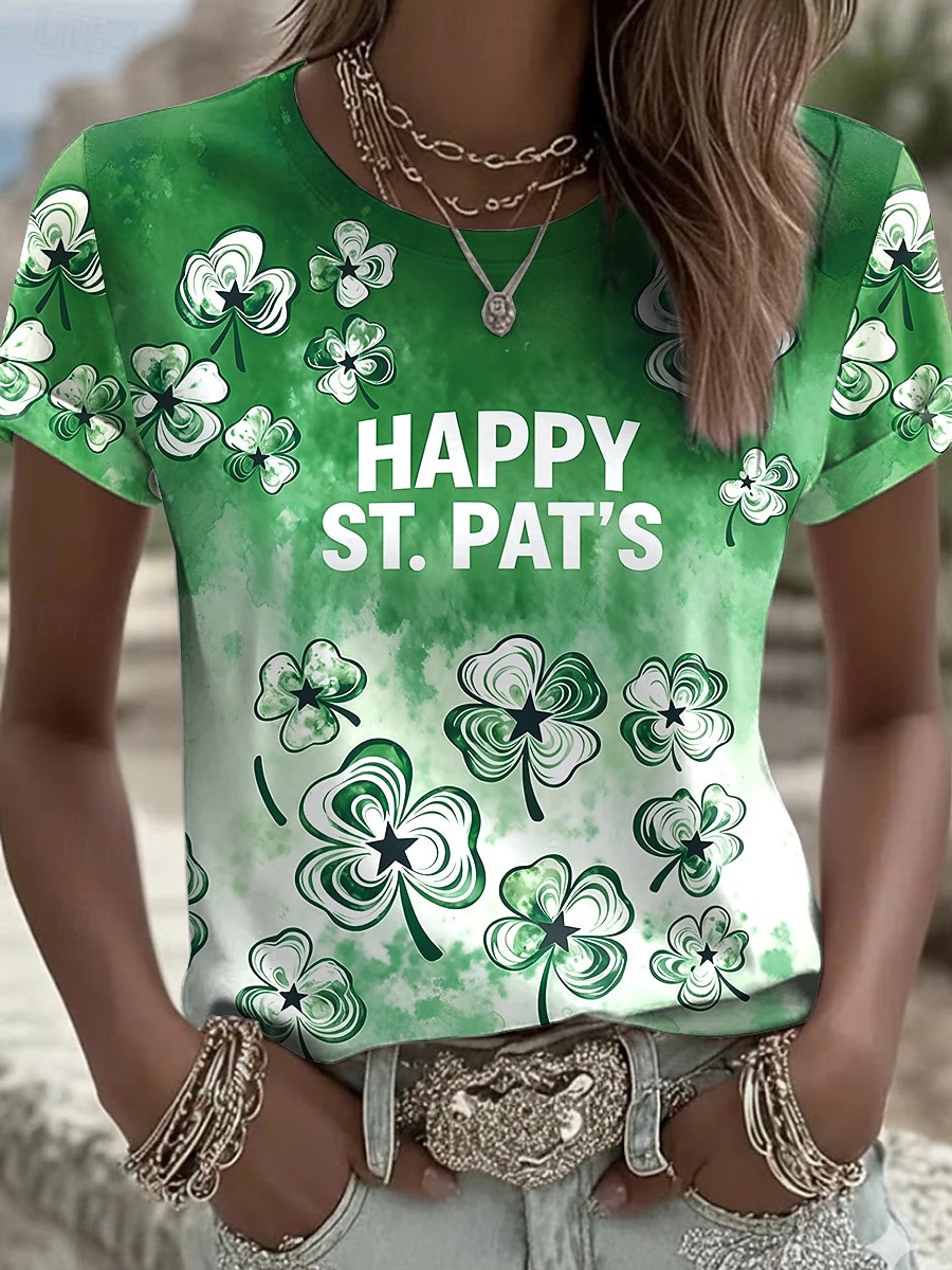 St. Patrick's Day Women's T Shirt Animal Casual Short Sleeve Round Neck Regular Tops Daily Print Green Summer 2026 - $19.99 –P2