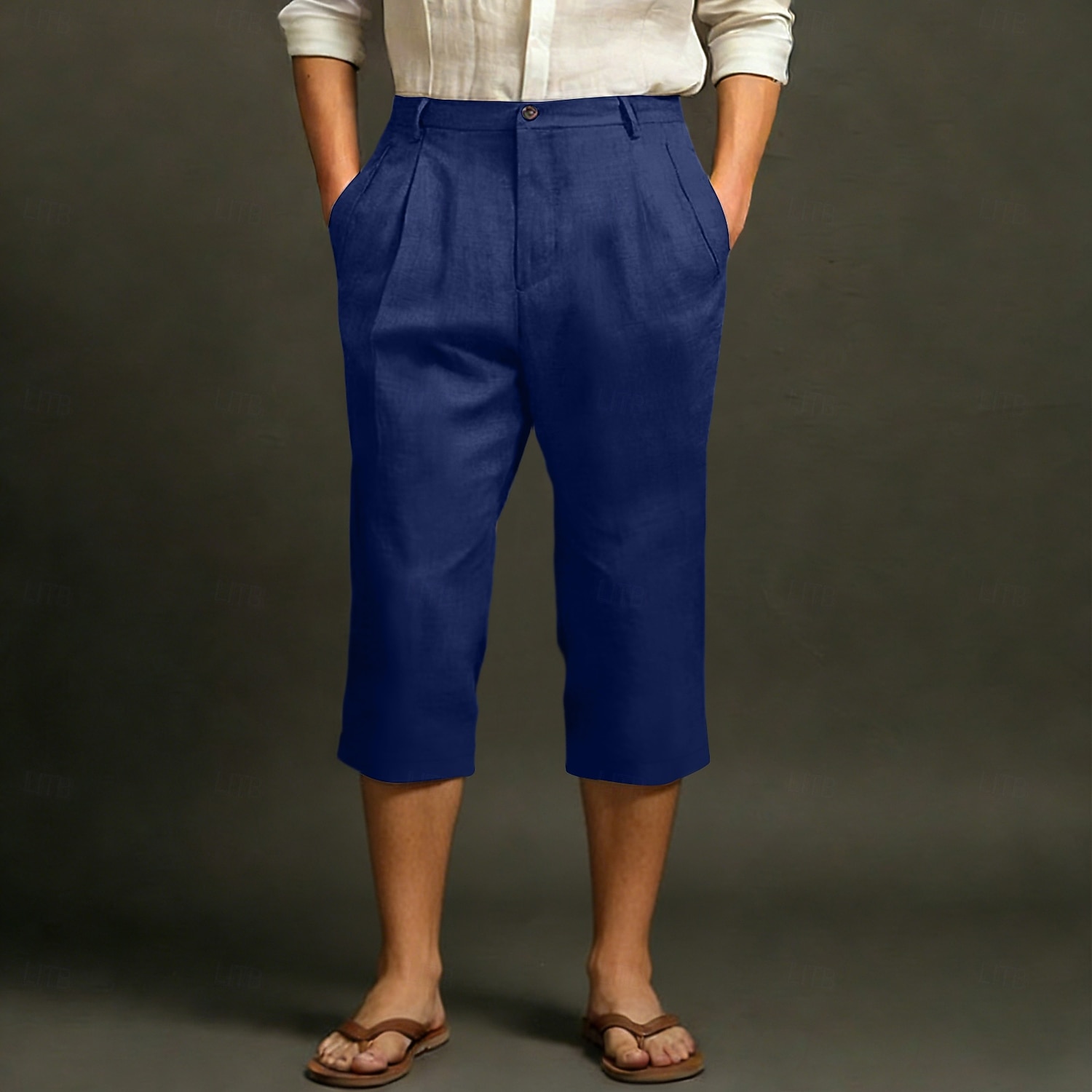 Męskie Lniane spodnie Spodnie capri Letnie spodnie Kieszeń Elastyczny pas Równina Komfort Oddychający Długość do łydki Codzienny Na zewnątrz Plaża Moda Styl klasyczny Niebieski Ciemny khaki Średnio 2026 - $22.99 –P6