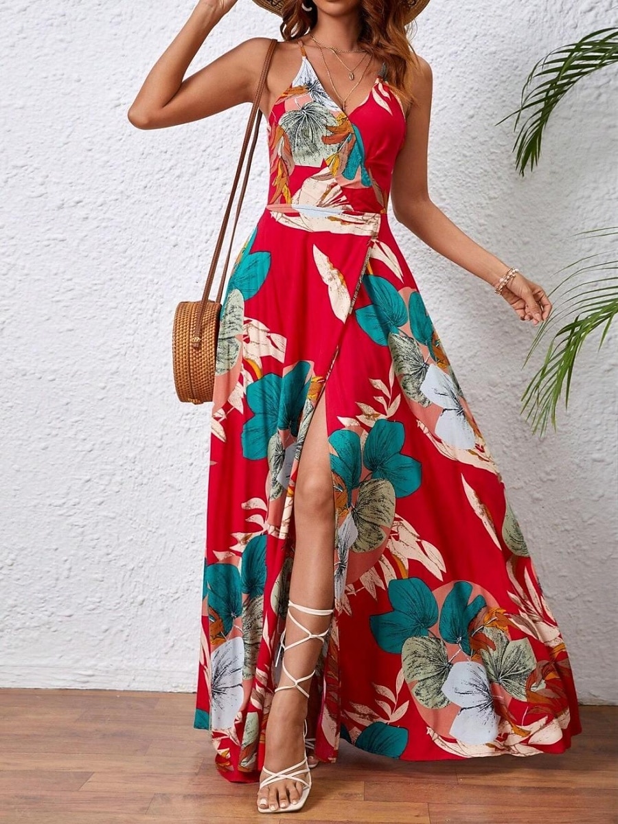 Damskie Sukienka maxi Codzienne sukienki Sukienka w kwiatki Sukienka na ramiączkach Elegancja Moda Nowoczesny Na zewnątrz Urlop Wyjściowe Regularny Kwiaty Bez rękawów W serek Biały Lato Wiosna 2026 - $27.99 –P16