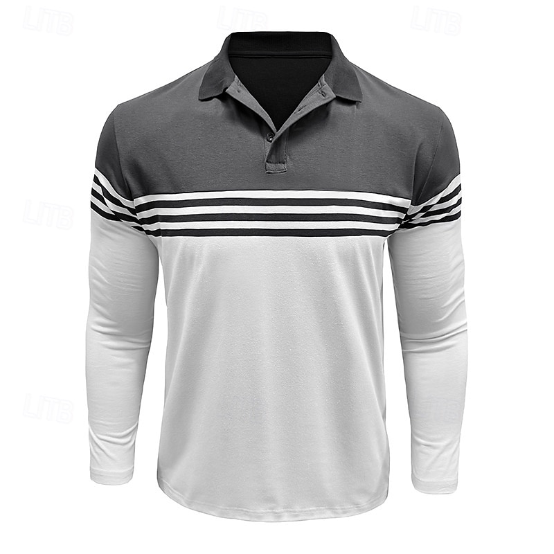 Hombre Polo de algodón Camiseta de golf Casual Negocio Cuello polo acanalado Manga Larga Moda Color sólido A Rayas Botones Primavera Primavera & Otoño Ajuste regular Negro Vino Azul Marino Marrón 2026 - $24.99 –P10