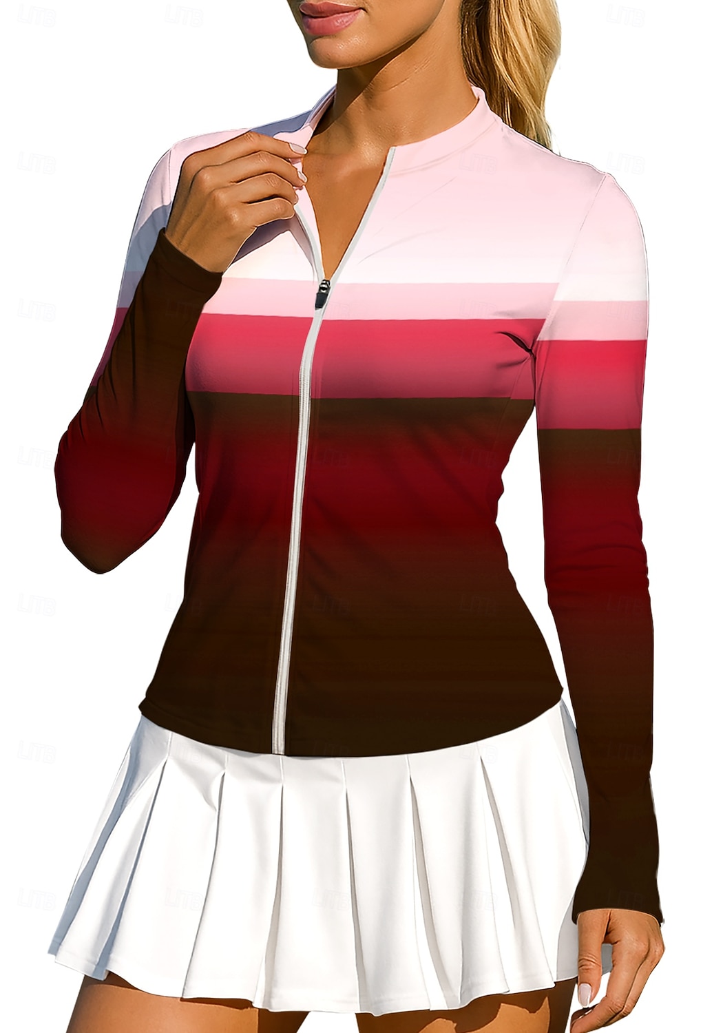 Per donna Geometrico Blocco di colori Sfumatura A righe Top Maglietta sportiva Maglia da tennis Maglietta da tennis Manica Lunga Cerniera Floreale UPF50+ Resistente ai Raggi UV Alta elasticit del 2026 a $20.99 –P6