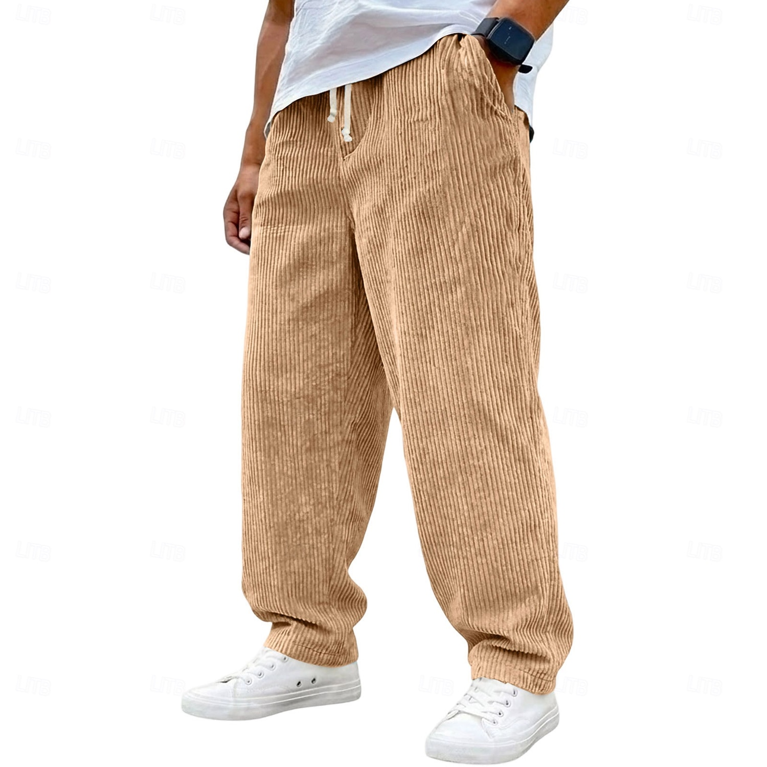 Voor heren Broek Corduroybroek Wijde broek Vrijetijdsbroek Trekkoord Elastische taille Effen Comfort Ademend Volledige lengte Casual Dagelijks Buiten Modieus Streetwear blauw Zwart Micro-elastisch 2026 - $25.99 –P9
