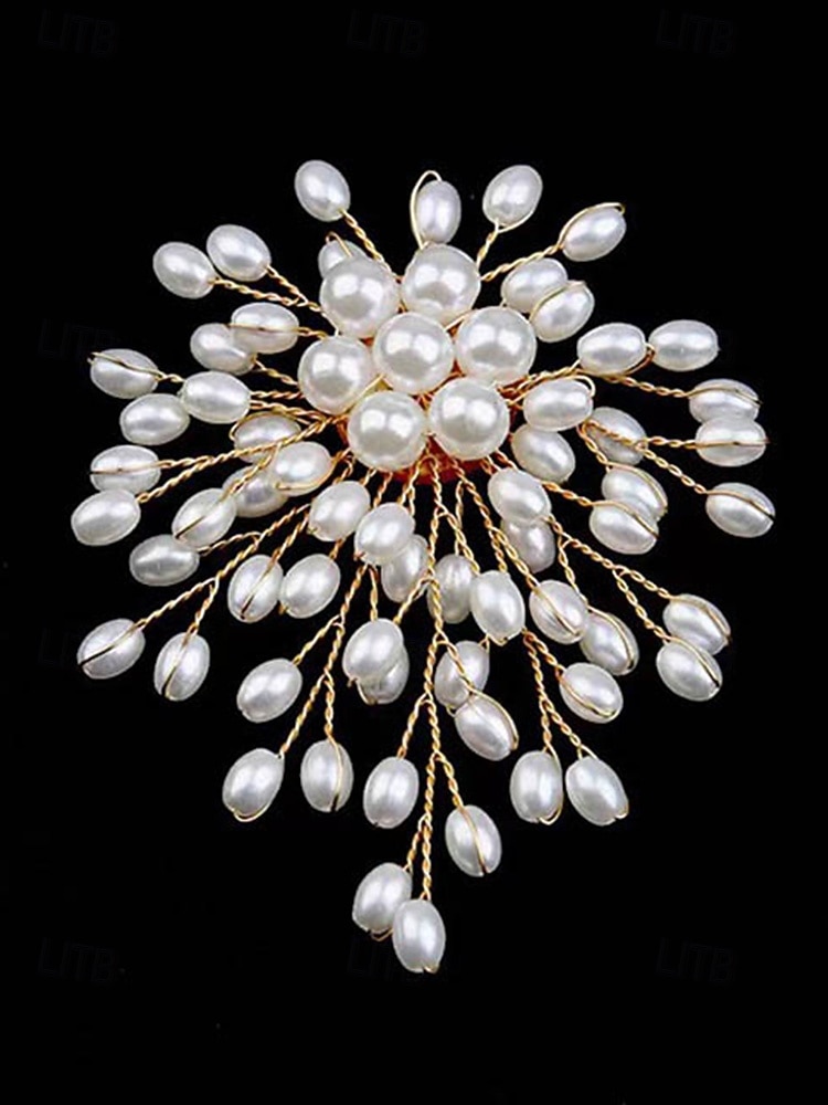 Damesbroche van imitatieparels, elegant bloemmotief met goudkleurige accenten, perfect voor bruiloften, feesten en formele gelegenheden, bruidsaccessoires en avondkleding. 2026 - $11.99 –P7