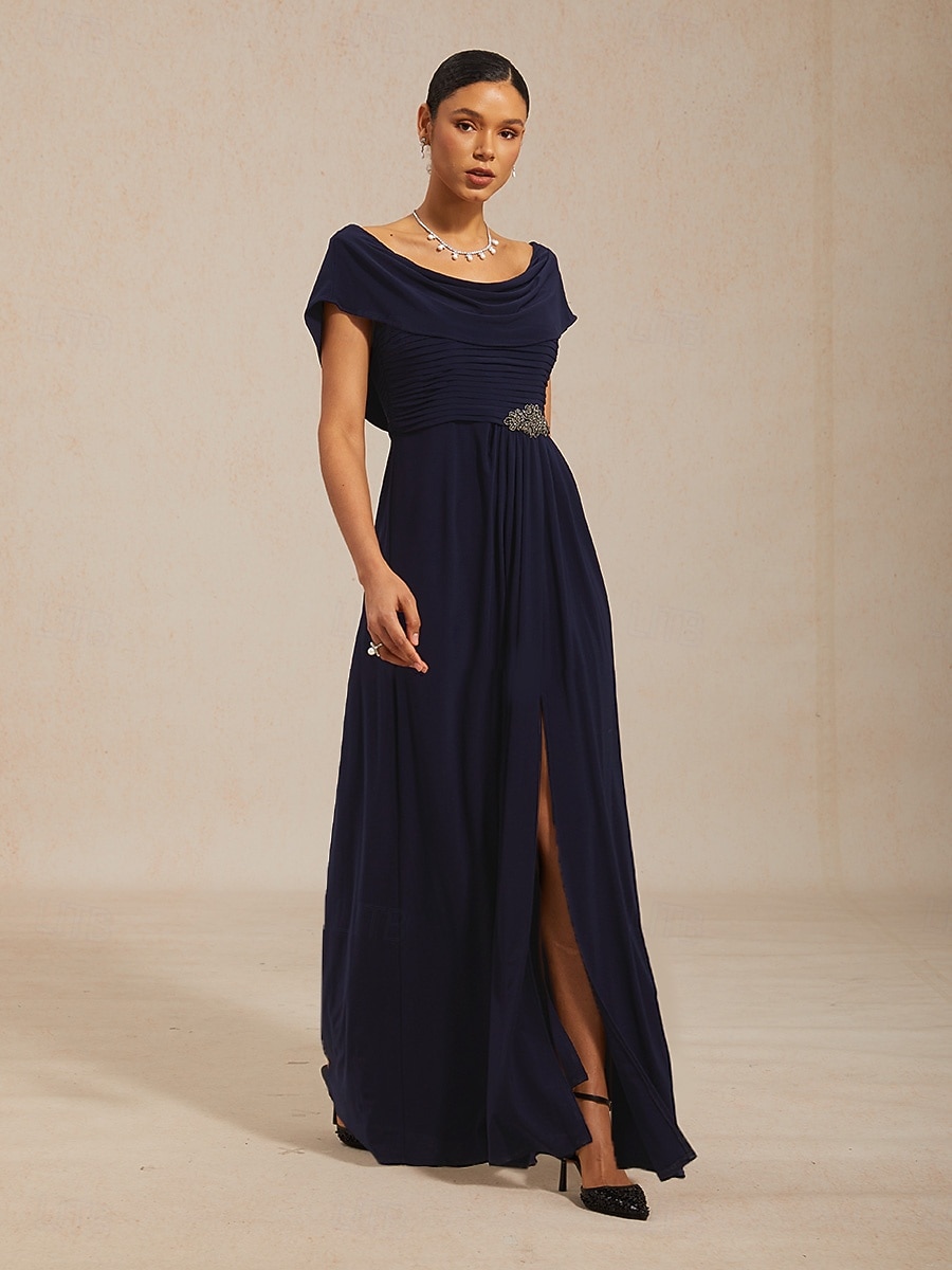 graduation party maxi dress Women's A Line Dress Elegant Evening Pleated Regular Fit Solid Color Sleeveless Crew Neck Navy Blue 2026 CI:CHINA