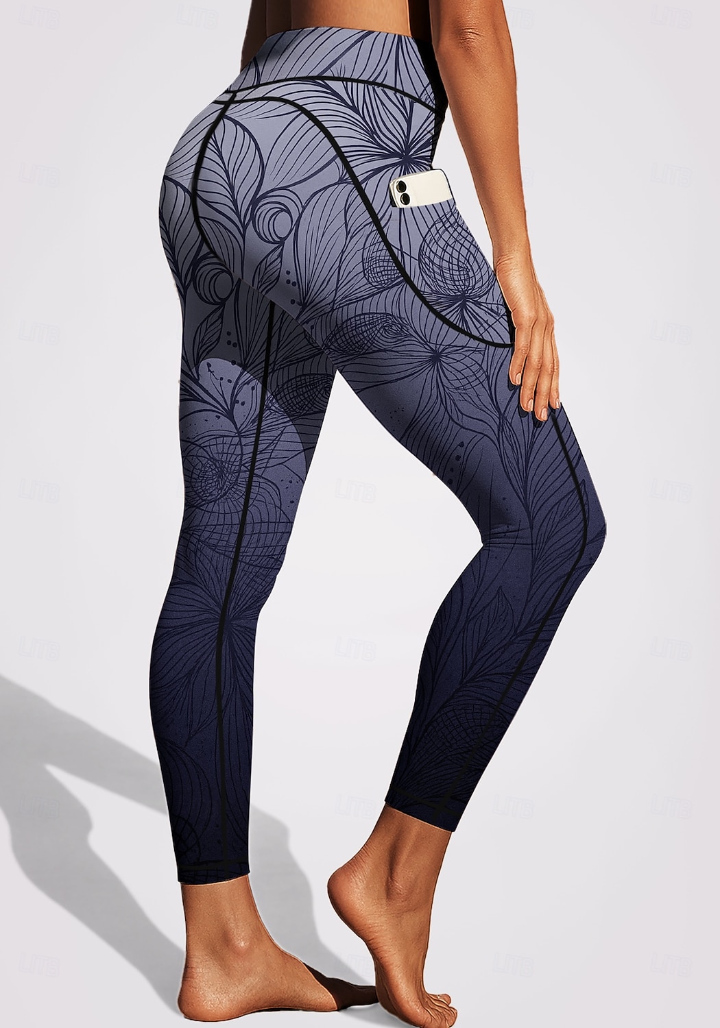 Damen Pilates-Leggings Fitnesshose Lässige Leggings Taschen Stempelsteuer Patchwork Pilates Fitnessstudio Fitnesstraining Hosen Strumpfhosen Leggings Blumenmuster Farbverläufe Abstrakt Dunkelgrau 2026 - $20.99 –P4