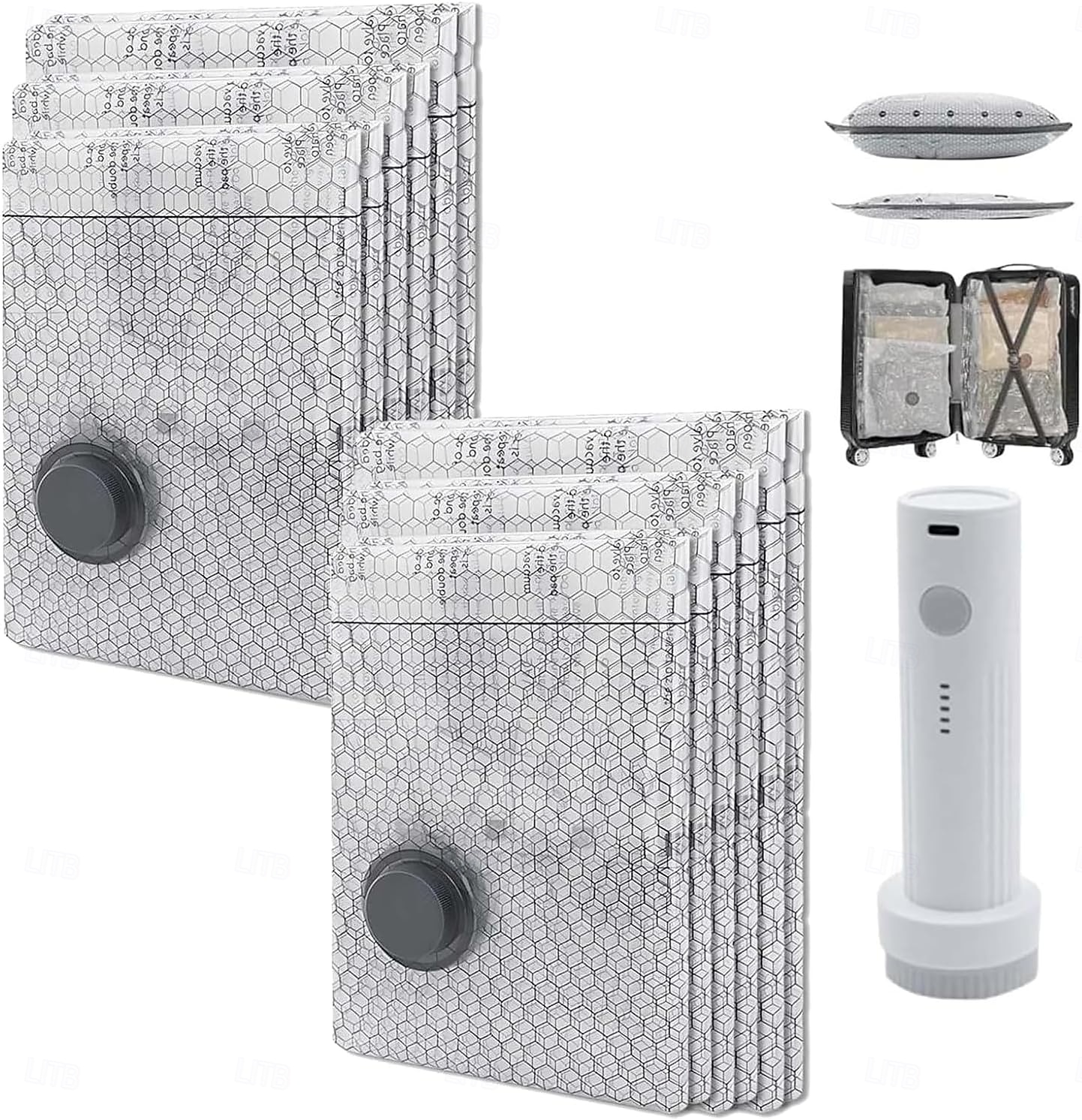 Conjunto de sacos de compressão a vácuo sem fio para viagem com bomba recarregável, cinza, reutilizáveis, transparentes, para organizar roupas, ideal para bagagem, armário e malas de viagem. de 2026 por $31.99 –P7