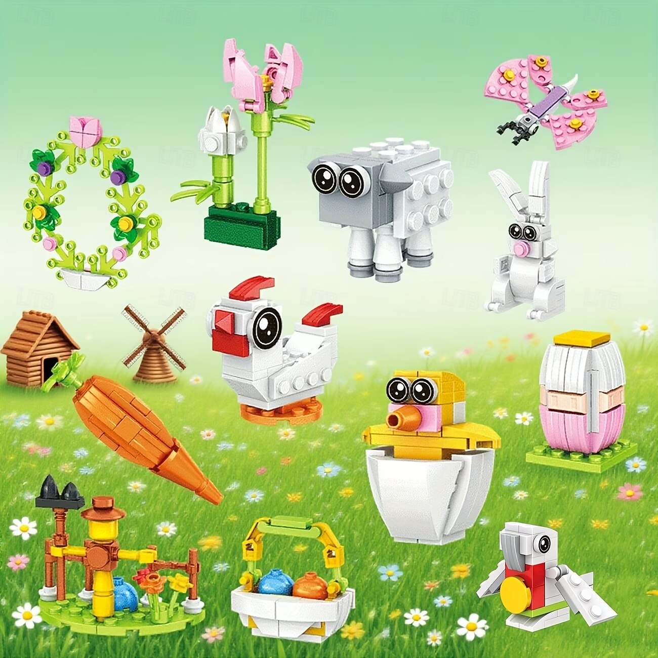 Set de ouă de Paște cu 12/24 de piese, iepure versatil &blocuri de construcție cu animale, activitate creativă de joacă, design jucăuș, jucărie de construcție iepuraș DIY pentru cadouri de petrecere 2026 - $27.99 –P11