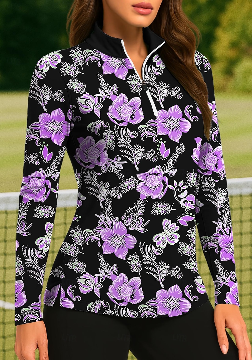 Жен. Растения Цветочные тропический Цветочные ботанический Топы Футболка-поло Теннисная рубашка Длинный рукав С принтом Четверть молния Pullover УФ-защита Эластичный Дышащий Теннис Гольф Пиклбол 2026 - $25.99 –P7