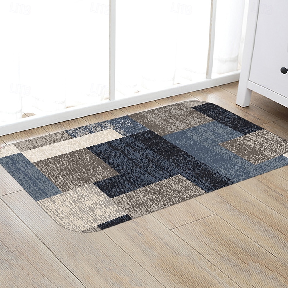 Tapete de corredor com estampa geométrica em tecido de flanela, decoração para casa, tapete de entrada à prova de poeira, absorvente e macio para banheiro. de 2026 por $17.99 –P2