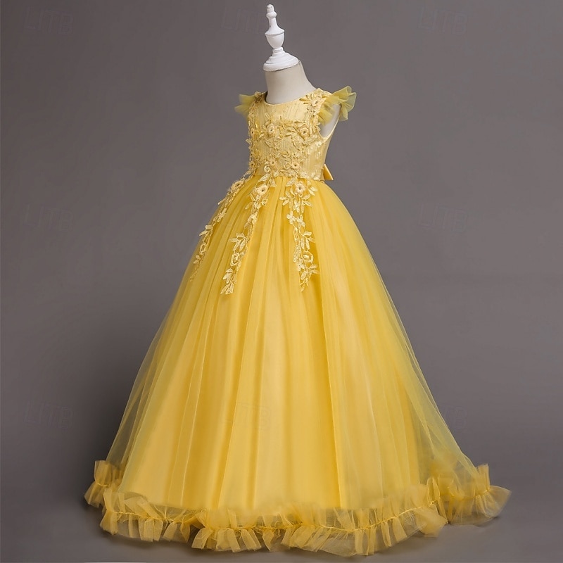 Robe de Demoiselle d'Honneur Fille Fille Robe de soirée Tenue de mariage Soirée Mariage Formel Mode Princesse Beau Maille Couleur Unie Sans manches Col Rond Bleu Jaune 4 ans et + de 2026 ? $47.99 –P18