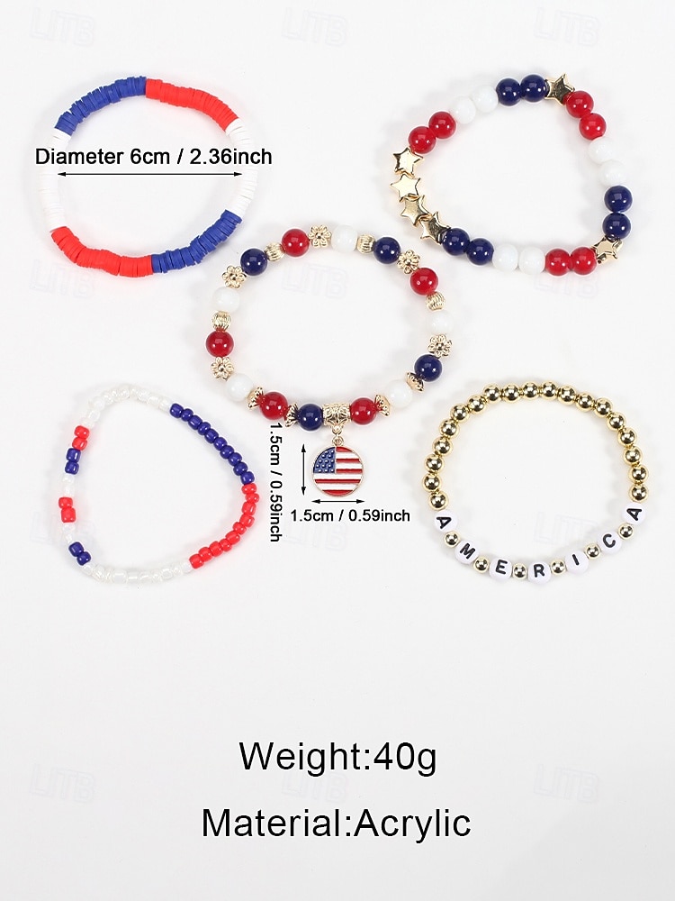 Юбилейный комплект многослойных браслетов для женщин к 250-летию США - сплавной материал с различными подвесками идеально подходит для Дня независимости и празднования в США 2026 - $11.99 –P9