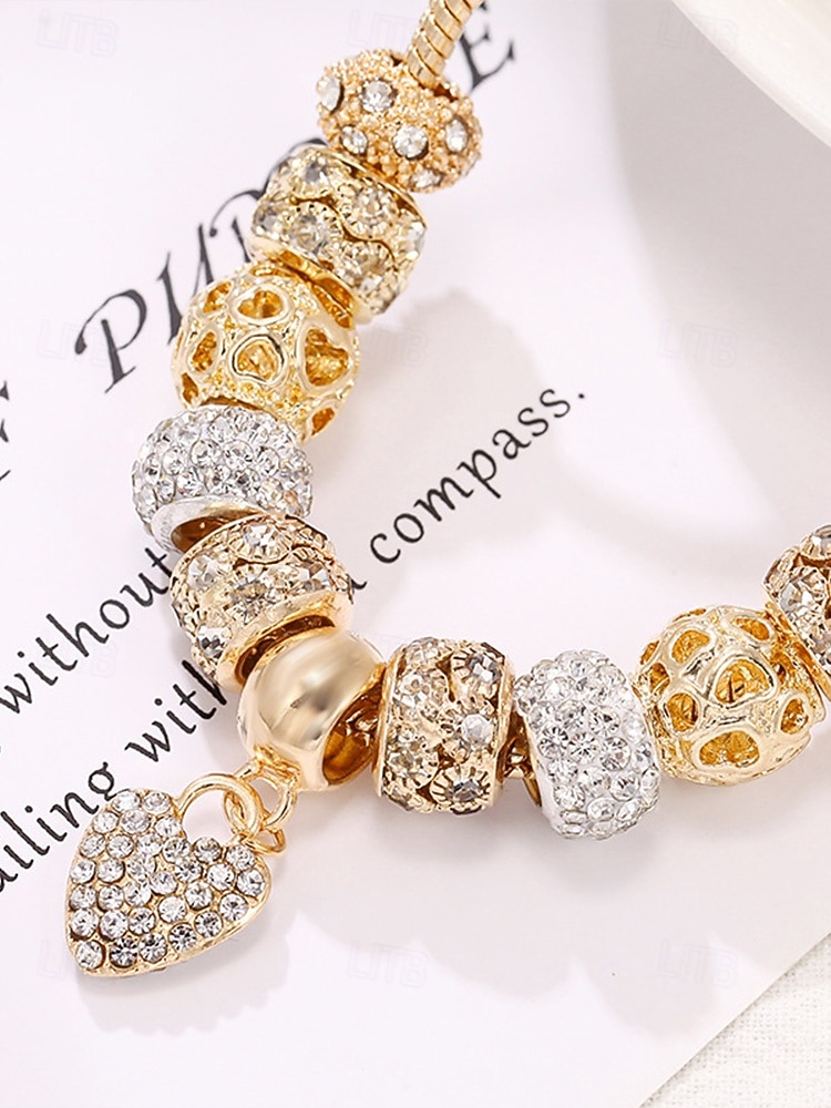 Dámský náramek s přívěskem ve tvaru srdce z lehké slitiny s třpytivými kubickými zirkony, ideální jako dárek k Valentýnu nebo pro každodenní nošení. 2026 - $11.99 –P6