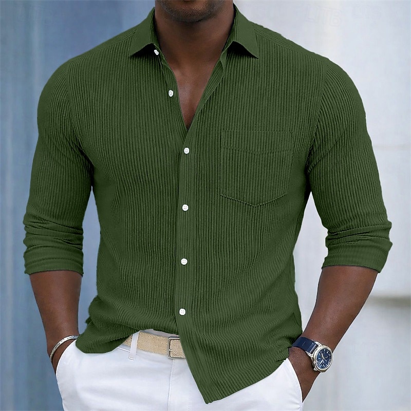 Bărbați Cămașă Textură Cămașă casual Cămasă Corduroy Camașă cu nasturi Negru Alb Vișiniu Bleumarin Trifoi Manșon Lung Simplu Guler Cămașă Casual Zilnic Buzunar frontal Îmbrăcăminte Elegant Mod 2026 - $31.99 –P7