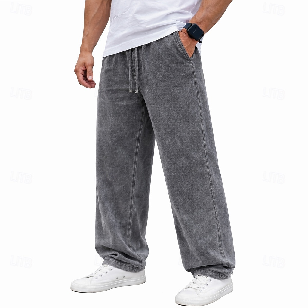 SoftFade™ Pantalons pour Hommes 100 % Coton Pantalons Amples Pantalons Décontractés Pantalons Lavés À L'Acide À Cordon Élastique Taille Droite Longueur Complète Quotidien Mode De Vacances Streetwear de 2026 ? $29.99 –P1