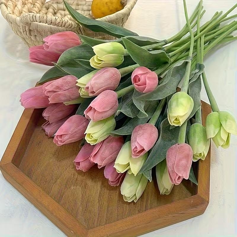 2026年 人工チューリップ20個 - リアルなピンク、黄色、白、オレンジのフェイクチューリップ。サイズは15.35インチ。プラスチック製。自宅、オフィス、結婚式、母の日、イースター、クリスマスに最適です。  コレクション – $22.99 –P5