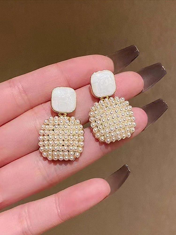 Women's Faux Pearl Square Drop Earrings, Elegant Geometric Statement Jewelry for Weddings, Evening Dinner Parties, and Formal Events, Classic Bridal Accessory Gift 2026 - $7.99 –P4
