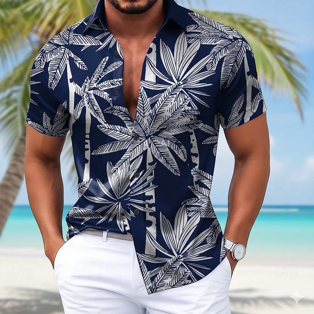 Per uomo Albero di Cocco Piante Tropicali Camicia in raso Camicie hawaiane Camicia Aloha Manica Corta Hawaiano Quotidiano Vacanza Estate Primavera Collo ripiegato Stampa 3D Camicie con bottoni Blu del 2026 a $25.99 –P1