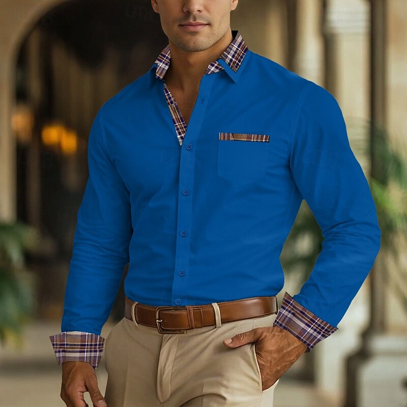 Men's Shirt Dress Shirt Non Iron Shirt Button Up Shirt Color Block Business Wedding Navy Blue Long Sleeve Turndown All Seasons Clothing Apparel Patchwork 2026 - $29.99 –P15