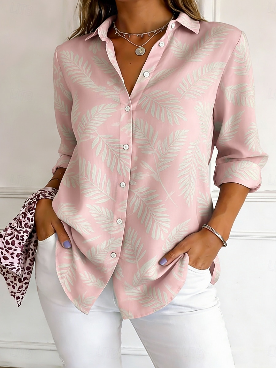 Per donna Camicia Camicia button-down Camicia casual Camicia da Spiaggia Stampato Grafico Foglia Elegante Classico Casual Manica Lunga Colletto a Camicia Top Regolari Quotidiano Ferie Uscire Giallo del 2026 a $38.99 –P2