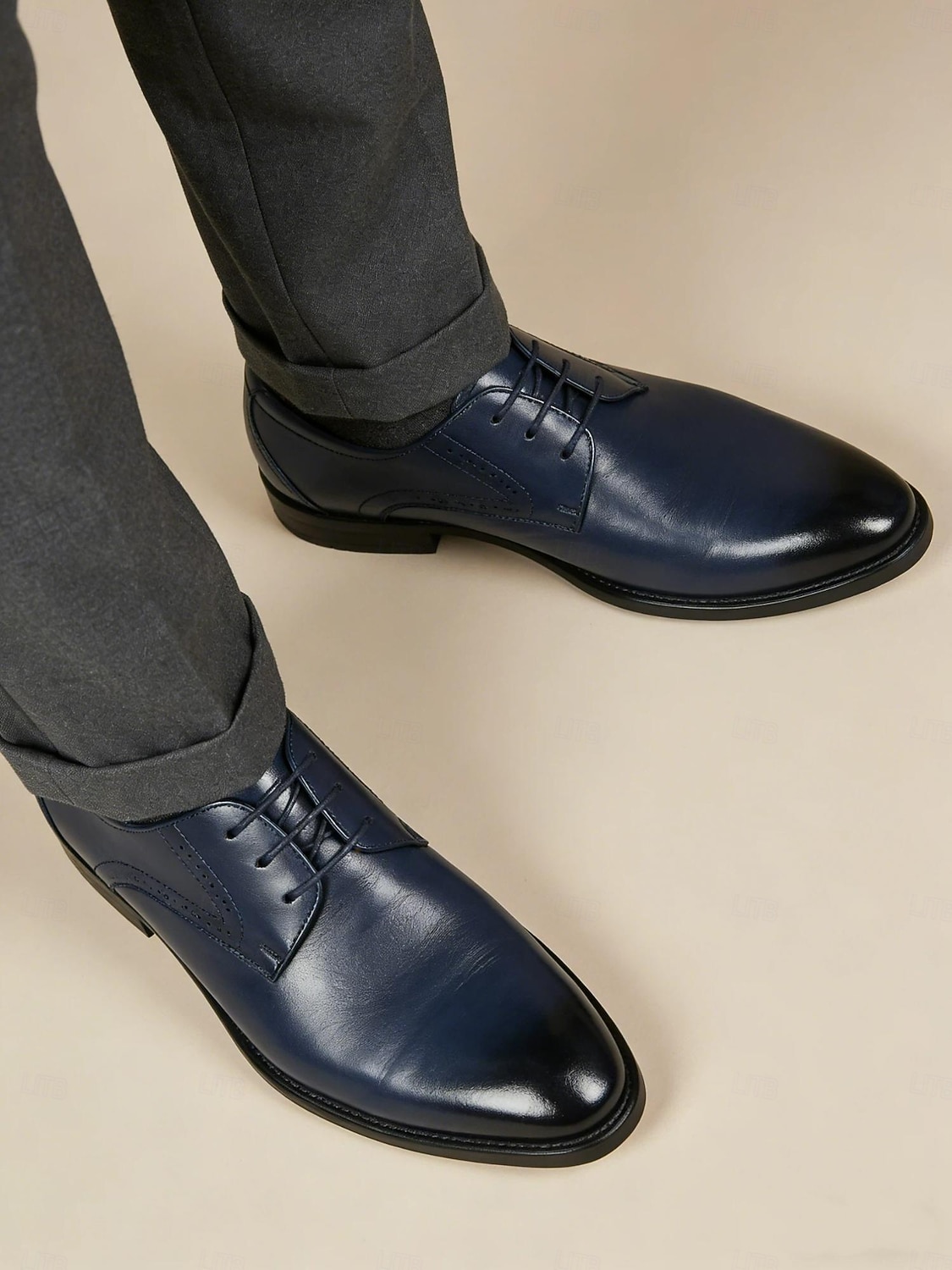 męskie granatowe buty typu oxford ze sztucznej skóry – stylowy, sznurowany design do noszenia w pracy i na formalne okazje 2026 - $46.99 –P2