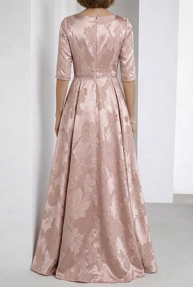 Corte A Hasta el Suelo Vestido Invitada Boda Vestido formal Vestido de la Llamarada Vestido de Madrina Media Manga Escote en Pico Elegante Vintage Formal Jacquard con Lazo(s) 2026 - $185.3 –P2