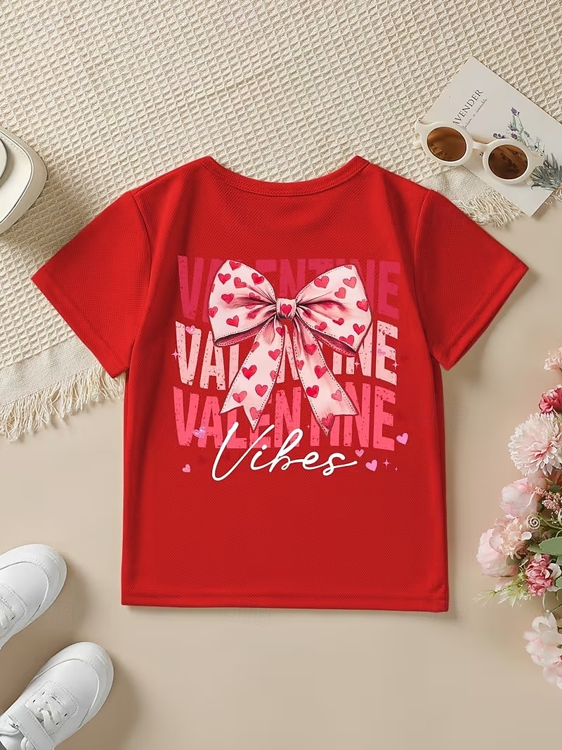 Valentines Girls' 3D Graphic Bow tie T shirt Tee Short Sleeve 3D Print Summer Spring Sports Fashion Streetwear Kids 4-12 Years Crew Neck Casual Daily Outdoor Regular Fit 2026 - $12.99 –P2