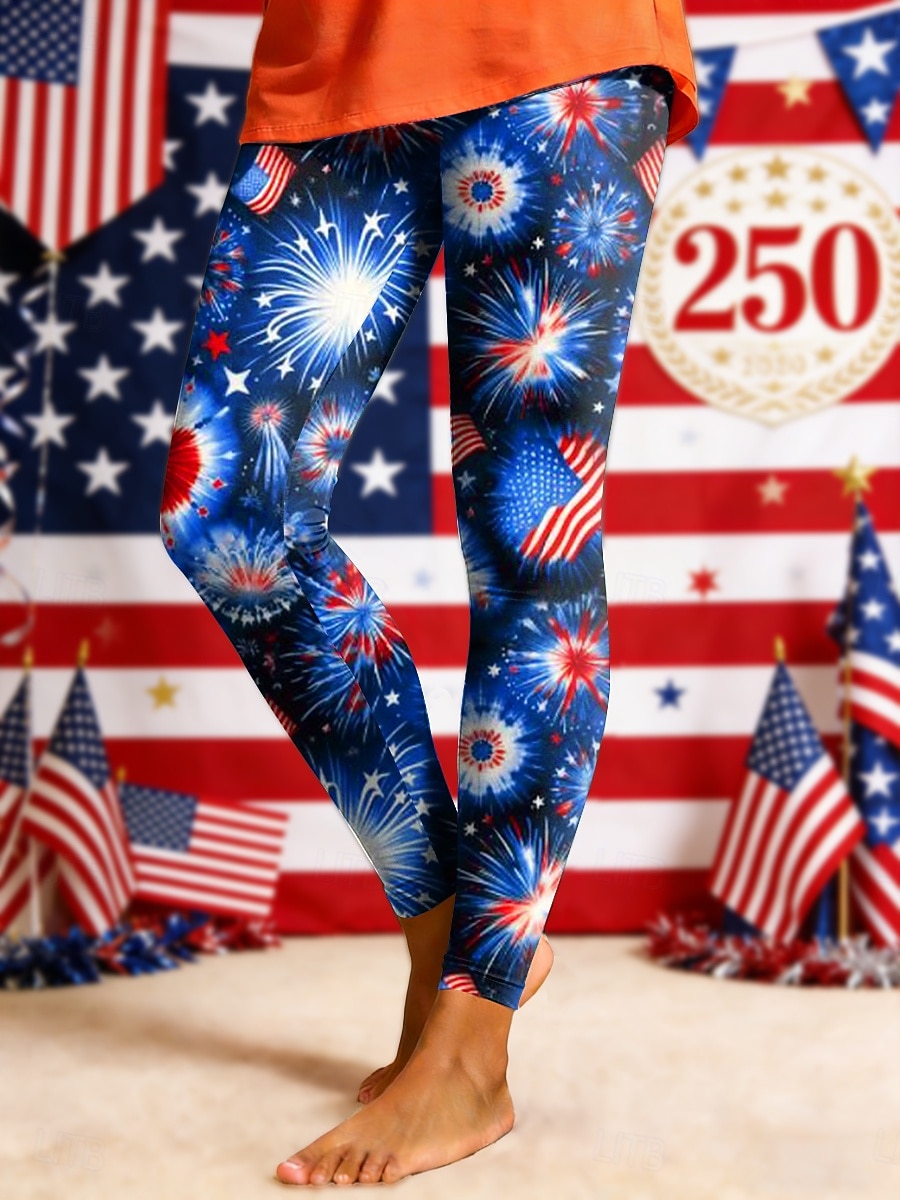 Legginsy Patriotyczne na Dzień Niepodległości Amerykański Rocznicowy Damskie Wakacyjne Vintage Casual Pełna Długość Wysoki Stan Spodnie z Grafiką Flagi Komfortowe Miękkie Wygodne Elastyczne 2026 - $21.99 –P2