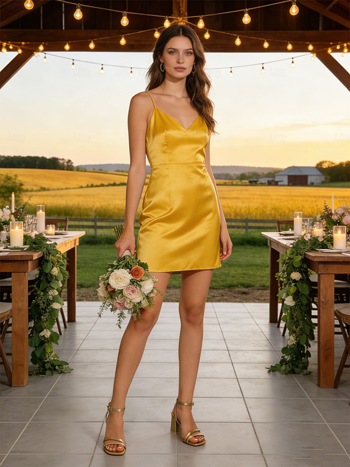 Goldene Sandalen mit Blockabsatz für Damen, elegante Brautjungfernschuhe mit Knöchelriemen für eine rustikale Scheunenhochzeit 2026 - $32.99 –P1