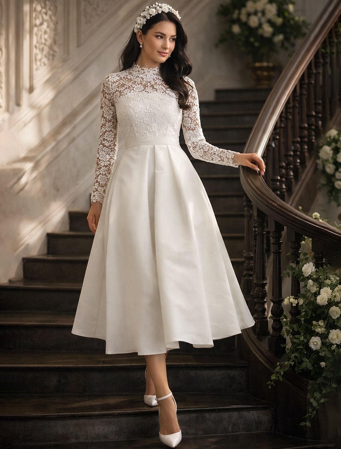 A-linja Polven yli Juhlamekko Coctail-asu Häävieraspuku Morsiammen äidin asu Pitkähihainen poolokaulus Seksikäs Häävieras Juhlavaatteet Syksy Joustava kangas kanssa Laskokset 2026 - $153.99 –P1