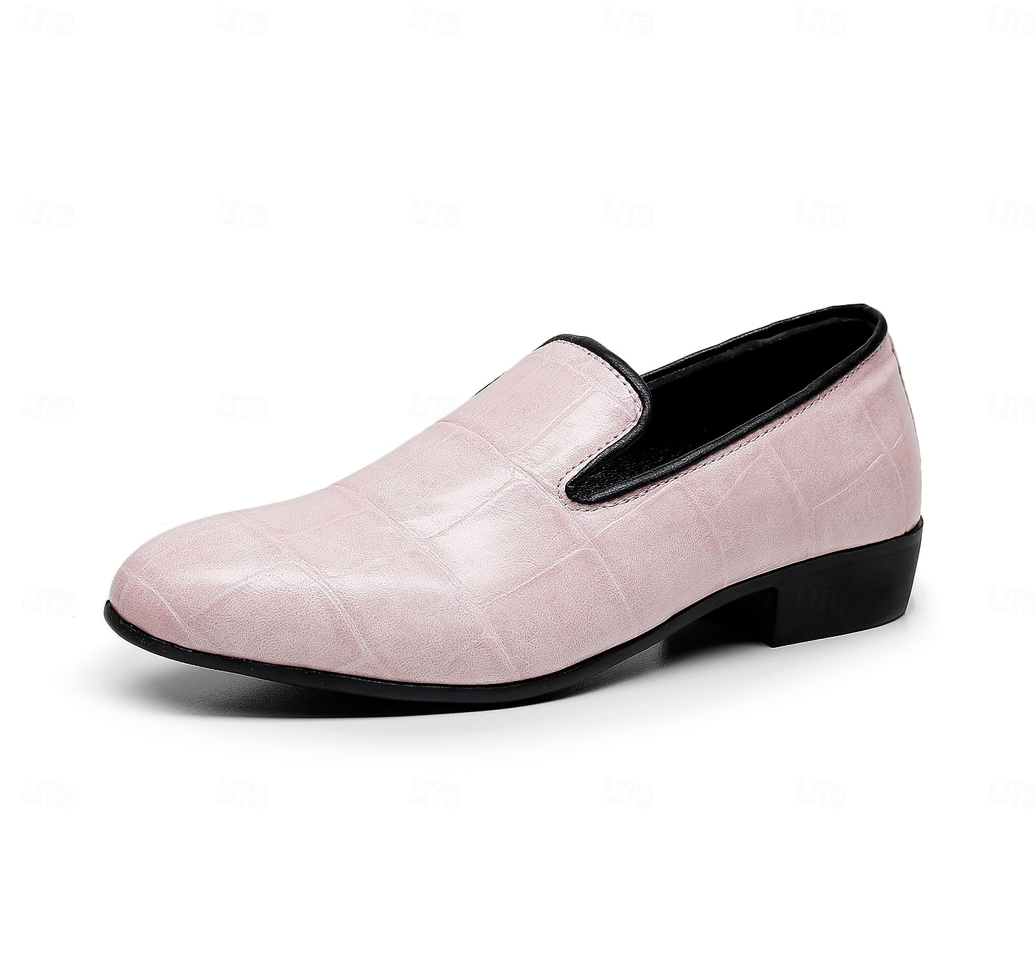 Mocasines de vestir para hombre en rosa claro con relieve de cocodrilo, diseño minimalista sin cordones, estilo elegante y refinado, ideales para bodas y ocasiones formales. 2026 - $54.99 –P1