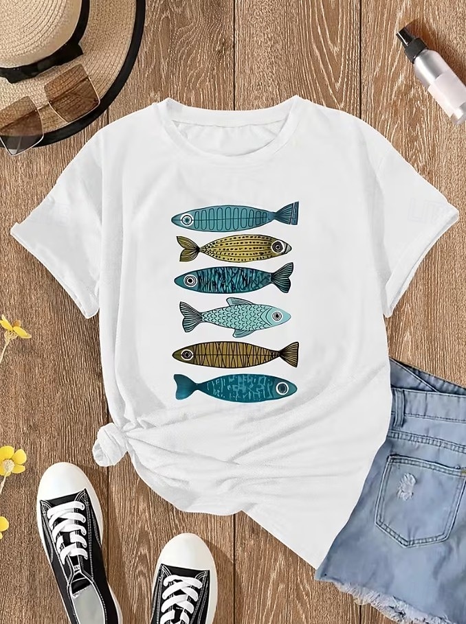 Per donna Maglietta Stampato Oceano Tartaruga di mare Tropicale Hawaiano Casual Manica Corta Girocollo Top Regolari Quotidiano Uscire Matrimonio in Spiaggia Blu Bianco Azzurro Estate del 2026 a $22.99 –P4