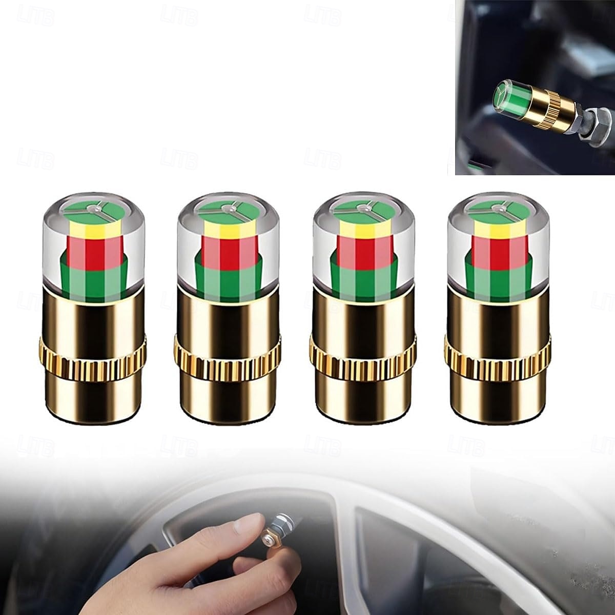 4 db gumiabroncsnyomás-ellenőrző szelepszár-sapka, 2,4 bar 36 psi autó gumiabroncsnyomás-ellenőrző érzékelő kijelző 3 színű szemriasztással, univerzális szelepszár-sapkák autókhoz 2026 - $9.99 –P2