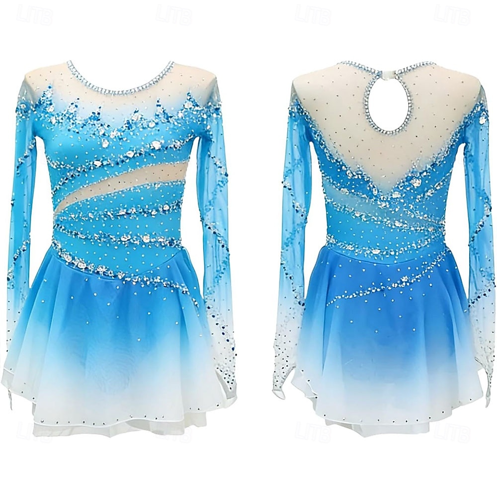 Robe de patinage artistique Femmes Patinage Robe Violet Noir Rouge Patchwork Trou de pouce Haute Élasticité Entraînement Compétition Tenue de Patinage Classique cristal pailleté manche longue de 2026 ? $257.99 –P1