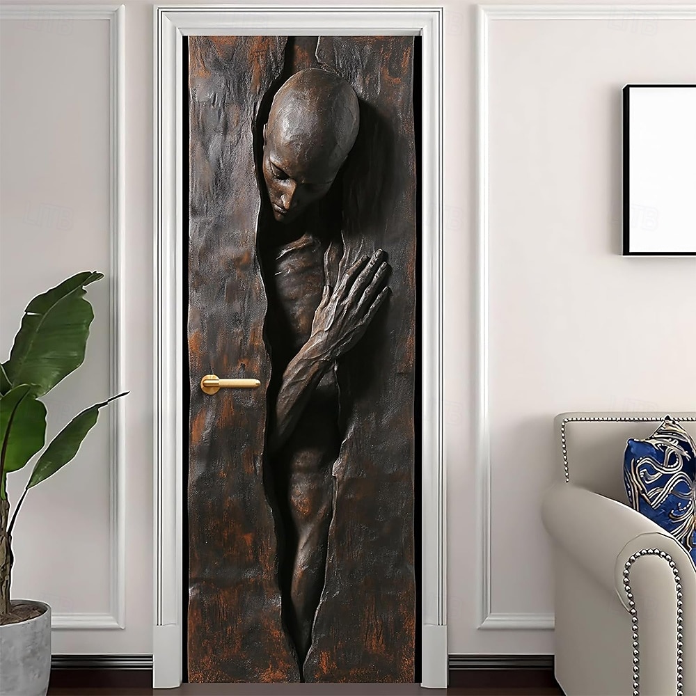 3D-dørmaleri menneskefigur skulptur kunst dørklistremerke optisk illusjon veggklistremerke avtakbar vinylfolie for hjemmekontordekor 2026 - $17.99 –P2