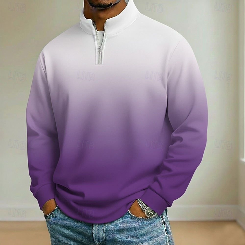 Муж. Градиентная рампа Рубашки поло Длинный рукав Воротник-стойка Одежда для спорта и отдыха Отпуск Одежда для спорта и отдыха На каждый день 3D печать Весна Осень Синий Черный Лиловый 2026 - $22.99 –P5