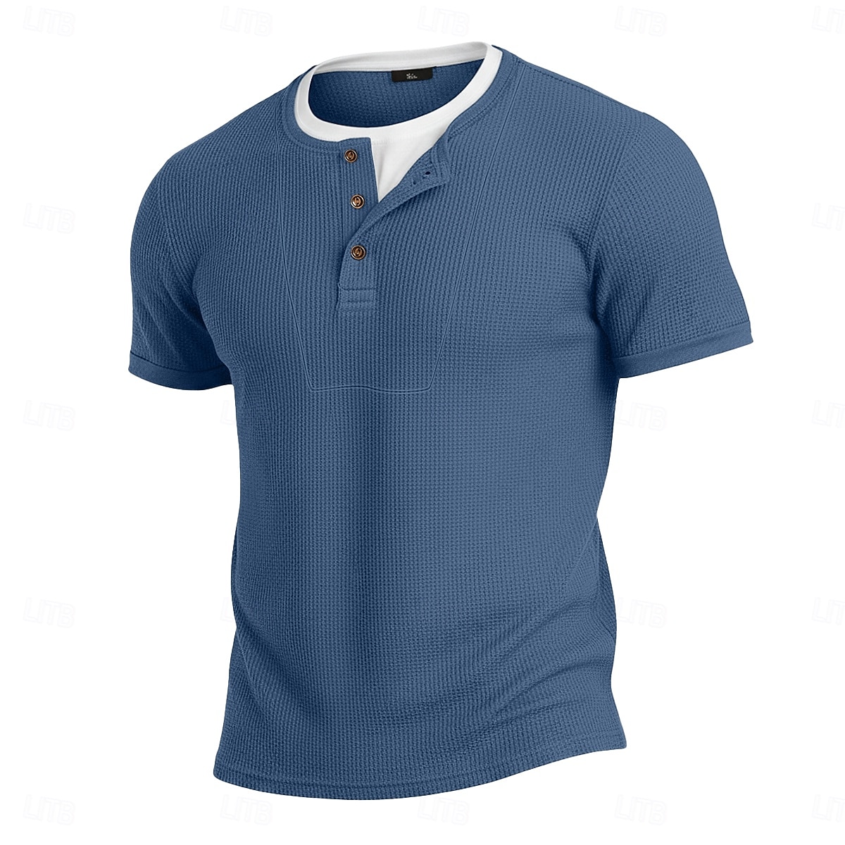 Men's Waffle Henley Shirt Tee Cotton Blend T-Shirt Short Sleeve Crew Neck Henley Summer Spring All Seasons Color Block Plain Textured Fashion Designer Casual Color Block Buttons Fake two piece Casual 2026 - $20.99 –P3