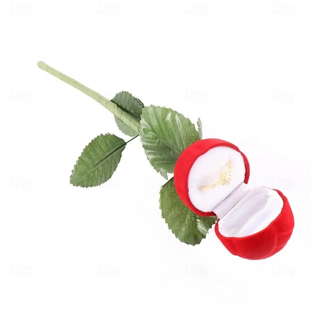1PC Flocked Rose Ring Box Long Root Rose Creative Red Rose Flower Ring Display Box Proposal Engagement Anniversary Romantic Gift Box Wedding Jewelry Display Storage 2026 - $9.99 –P16