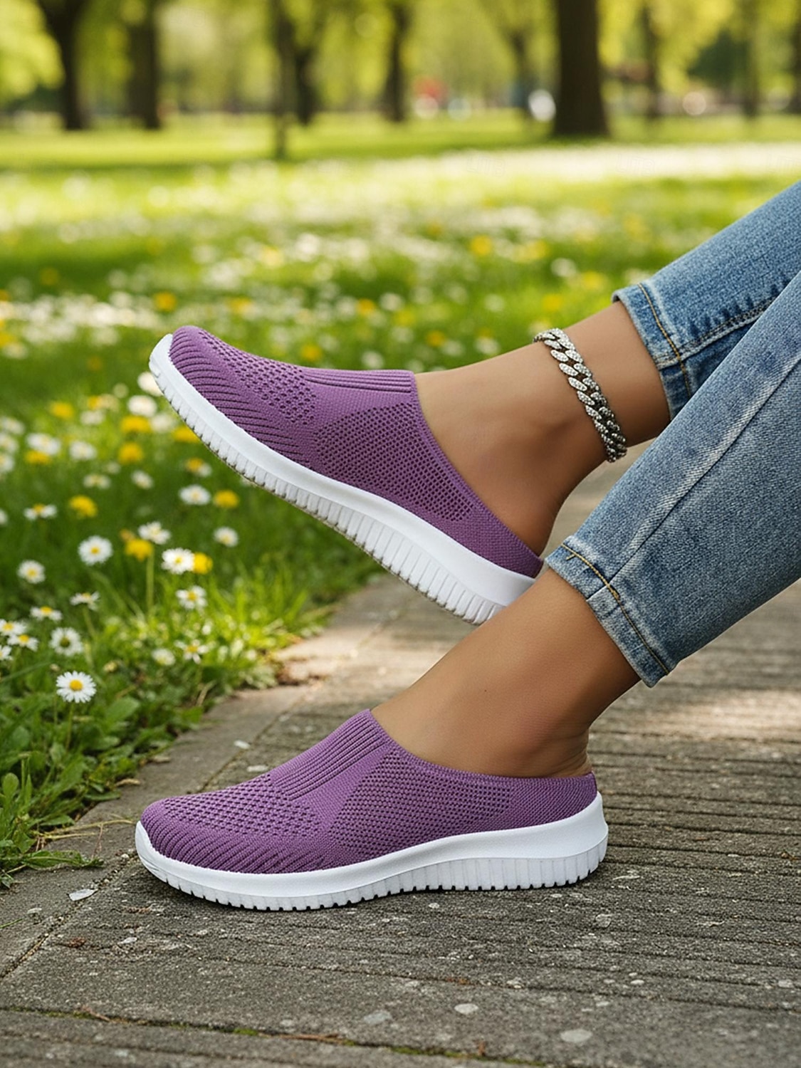 Женские дышащие вязаные прогулочные туфли без шнурков – легкие эластичные сетчатые мюли для путешествий, повседневной носки, покупок и прогулок на свежем воздухе. 2026 - $16.99 –P3